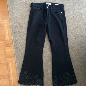 Black Frame Jeans Cropped Wideleg with Floral Bottom